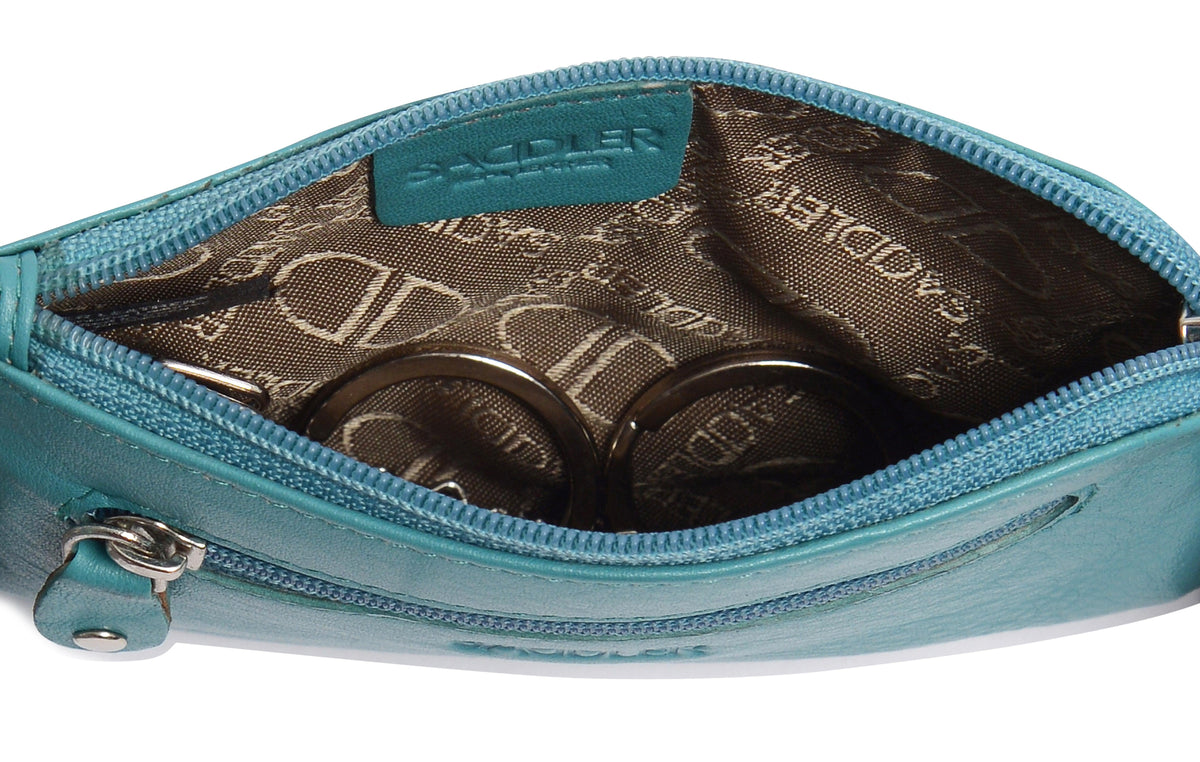Compact Leather Coin &amp; Card Purse "Ellie" – Handmade by Saddler | RFID Protected &amp; Gift Boxed | With Front Zip Pocket &amp; Key Holder