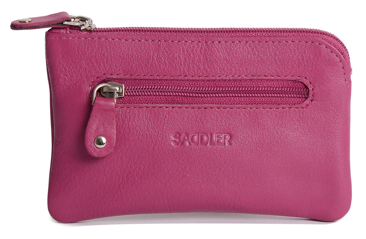 Compact Leather Coin &amp; Card Purse "Ellie" – Handmade by Saddler | RFID Protected &amp; Gift Boxed | With Front Zip Pocket &amp; Key Holder