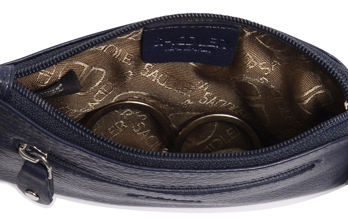 Compact Leather Coin &amp; Card Purse "Ellie" – Handmade by Saddler | RFID Protected &amp; Gift Boxed | With Front Zip Pocket &amp; Key Holder