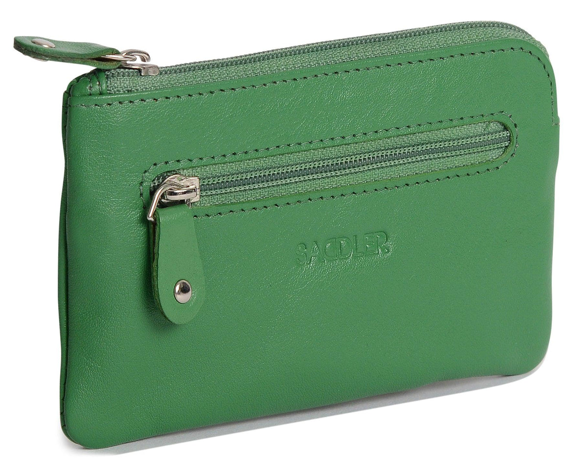 Compact Leather Coin &amp; Card Purse "Ellie" – Handmade by Saddler | RFID Protected &amp; Gift Boxed | With Front Zip Pocket &amp; Key Holder