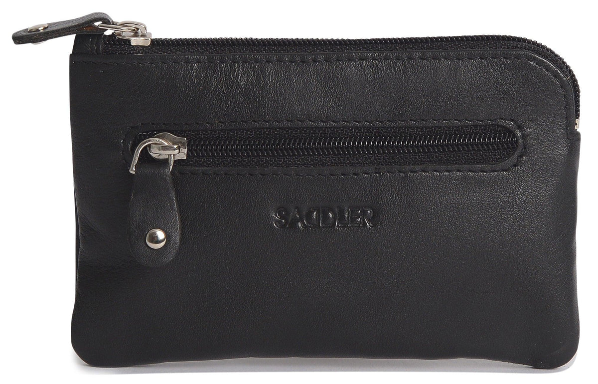 Compact Leather Coin &amp; Card Purse "Ellie" – Handmade by Saddler | RFID Protected &amp; Gift Boxed | With Front Zip Pocket &amp; Key Holder