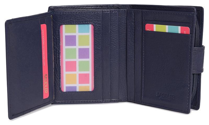 SADDLER EMILY Handmade Leather Mid-Size Wallet – RFID Protected | 10 Card Slots, Secure Tab Closure &amp; Zipped Coin Pocket | Gift Boxed