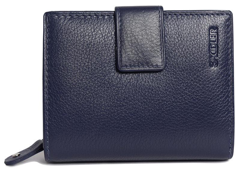 SADDLER EMILY Handmade Leather Mid-Size Wallet – RFID Protected | 10 Card Slots, Secure Tab Closure &amp; Zipped Coin Pocket | Gift Boxed