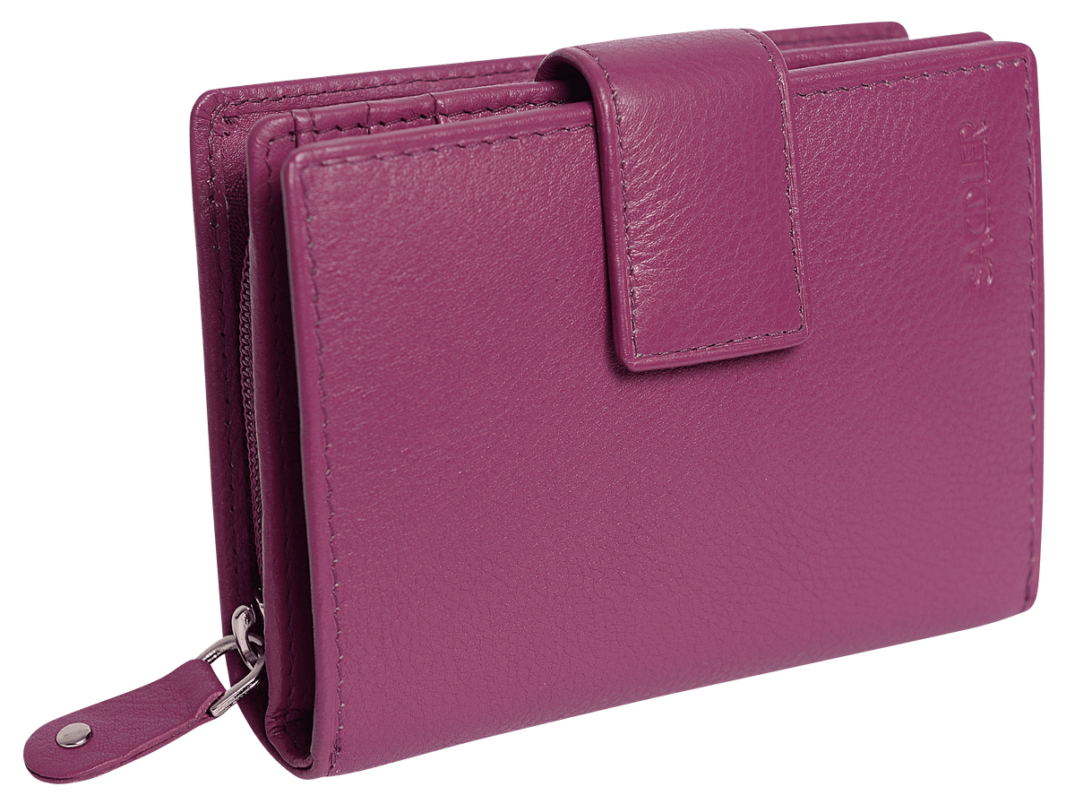 SADDLER EMILY Handmade Leather Mid-Size Wallet – RFID Protected | 10 Card Slots, Secure Tab Closure &amp; Zipped Coin Pocket | Gift Boxed