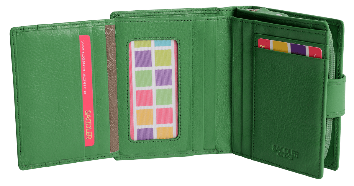 SADDLER EMILY Handmade Leather Mid-Size Wallet – RFID Protected | 10 Card Slots, Secure Tab Closure &amp; Zipped Coin Pocket | Gift Boxed