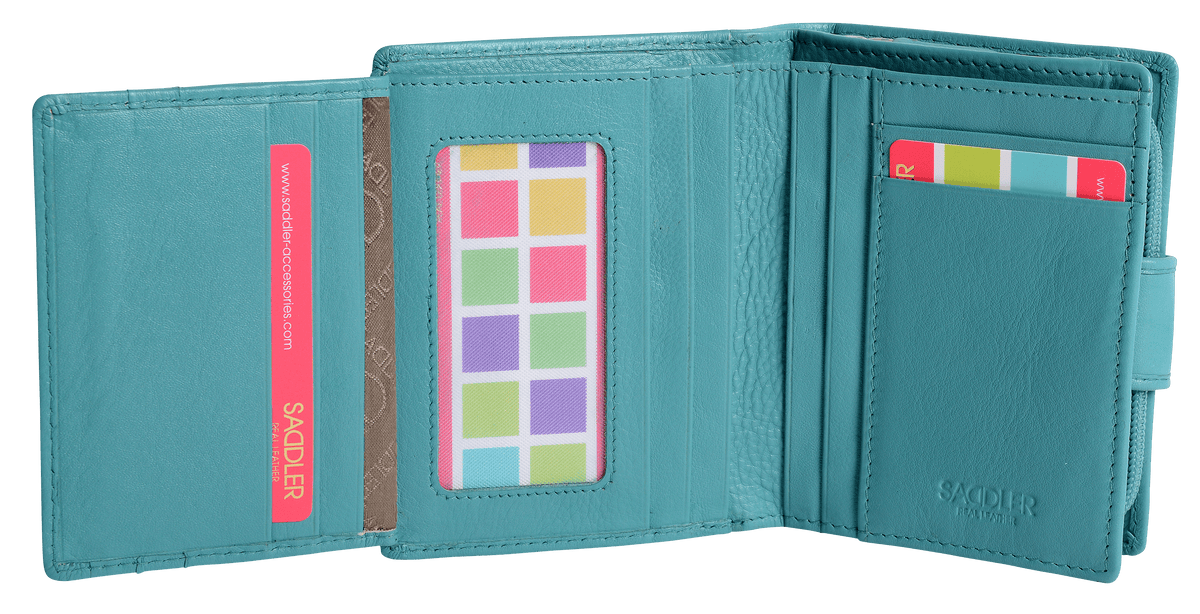 SADDLER EMILY Handmade Leather Mid-Size Wallet – RFID Protected | 10 Card Slots, Secure Tab Closure &amp; Zipped Coin Pocket | Gift Boxed