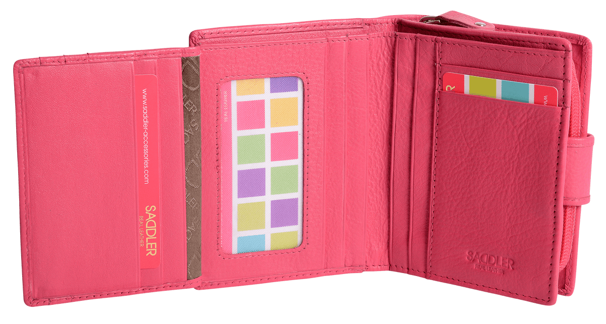 SADDLER EMILY Handmade Leather Mid-Size Wallet – RFID Protected | 10 Card Slots, Secure Tab Closure &amp; Zipped Coin Pocket | Gift Boxed