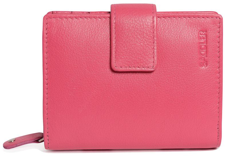 SADDLER EMILY Handmade Leather Mid-Size Wallet – RFID Protected | 10 Card Slots, Secure Tab Closure &amp; Zipped Coin Pocket | Gift Boxed