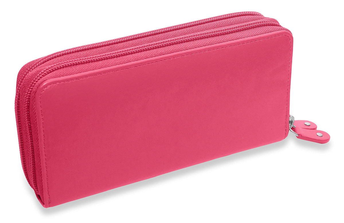 SADDLER GABRIELLA Leather Double Zip Around Purse - 8 Card Slots, Phone Pocket, and Coin Purse - RFID Protected