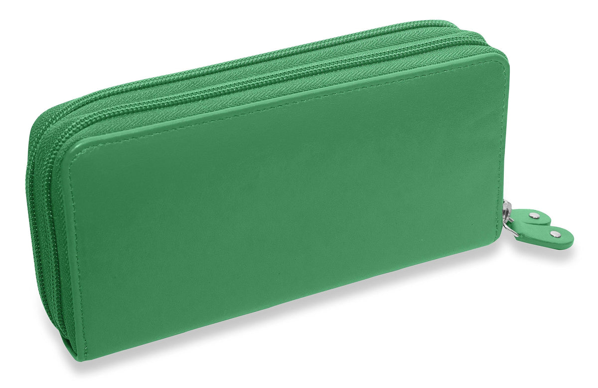 SADDLER GABRIELLA Leather Double Zip Around Purse - 8 Card Slots, Phone Pocket, and Coin Purse - RFID Protected