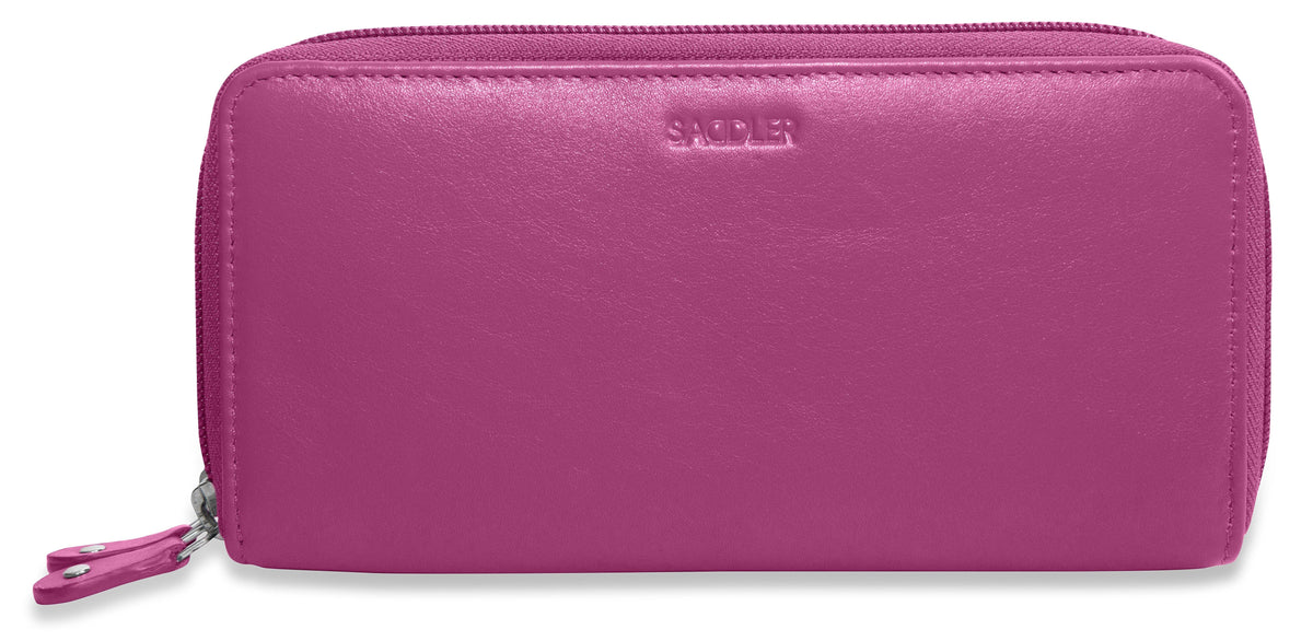 SADDLER GABRIELLA Leather Double Zip Around Purse - 8 Card Slots, Phone Pocket, and Coin Purse - RFID Protected