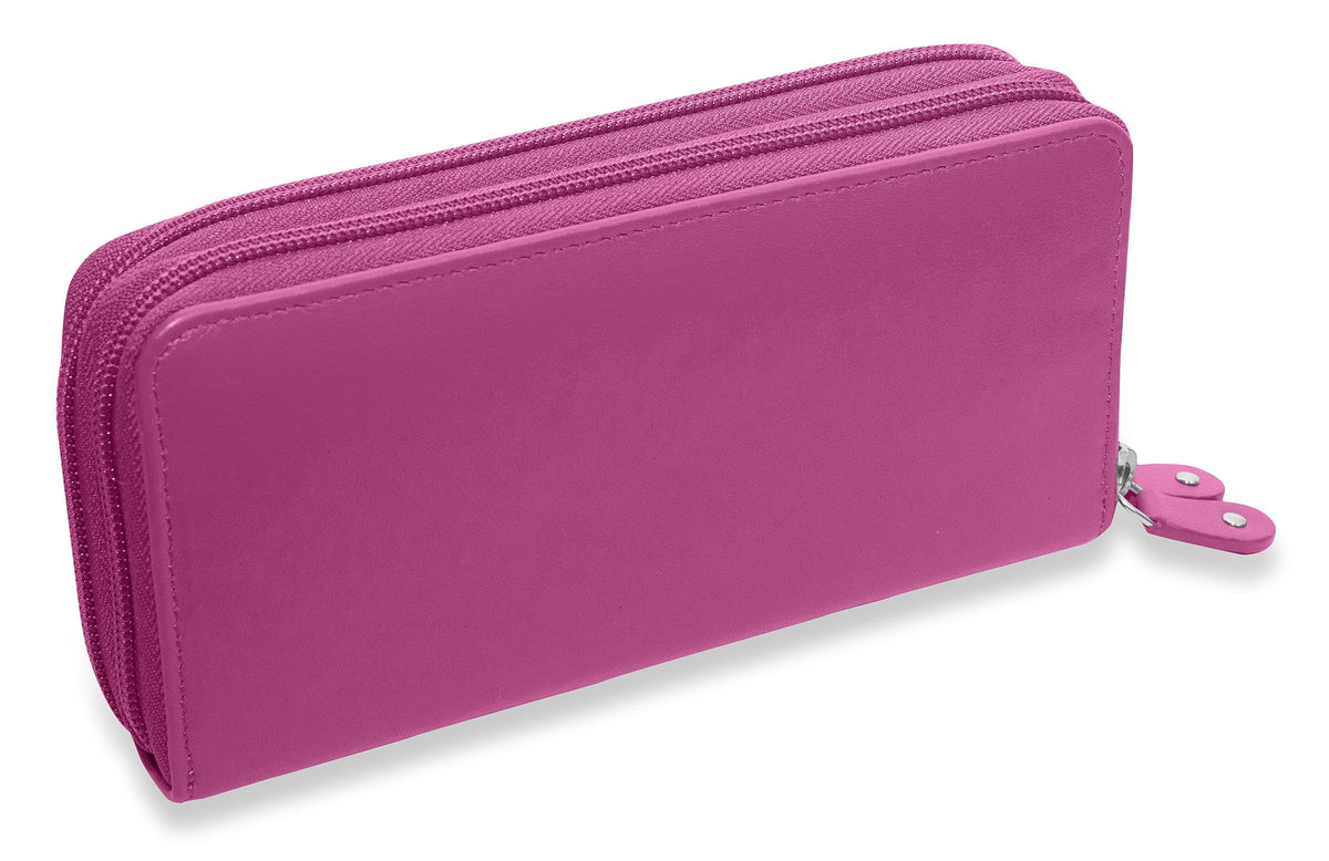 SADDLER GABRIELLA Leather Double Zip Around Purse - 8 Card Slots, Phone Pocket, and Coin Purse - RFID Protected