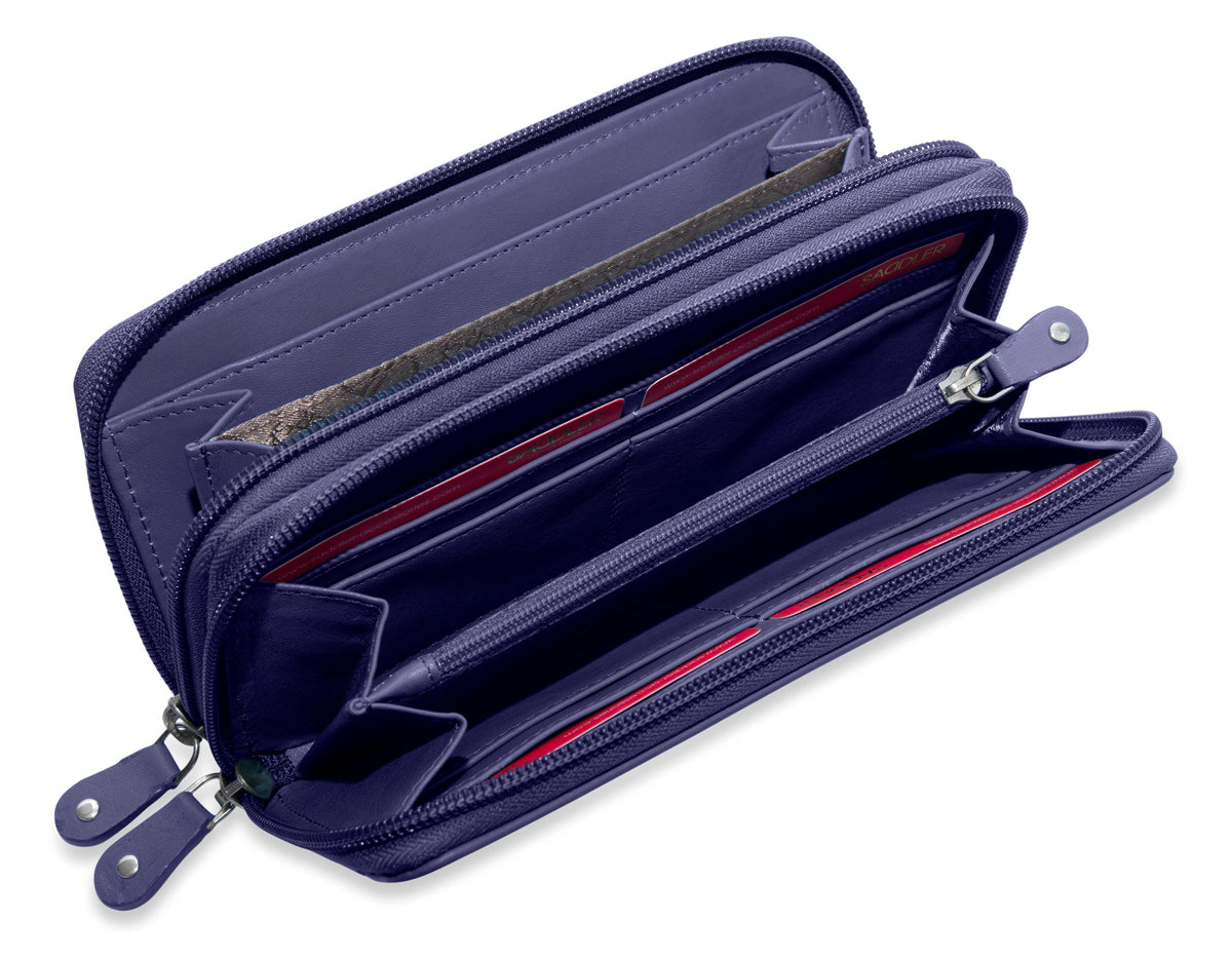 SADDLER GABRIELLA Leather Double Zip Around Purse - 8 Card Slots, Phone Pocket, and Coin Purse - RFID Protected