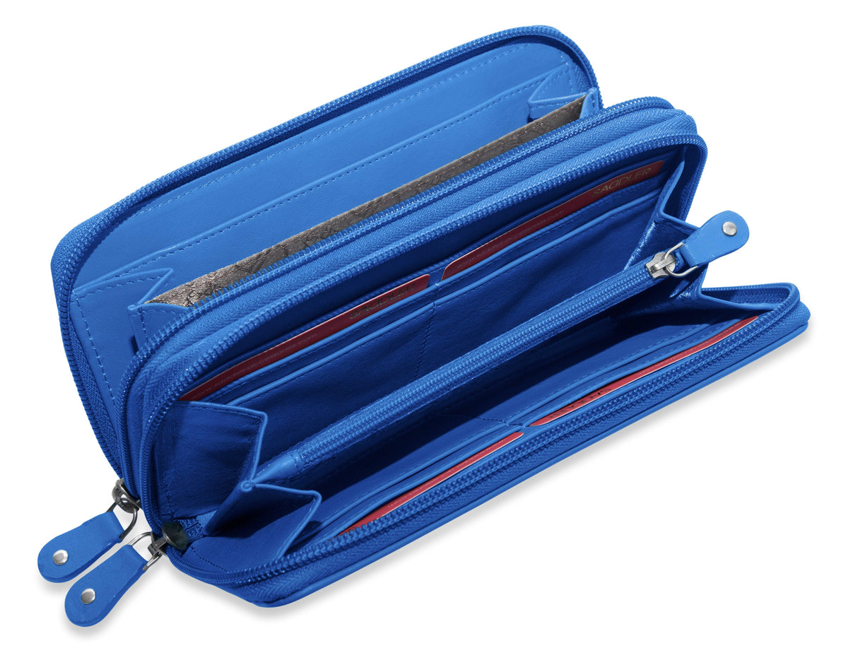 SADDLER GABRIELLA Leather Double Zip Around Purse - 8 Card Slots, Phone Pocket, and Coin Purse - RFID Protected