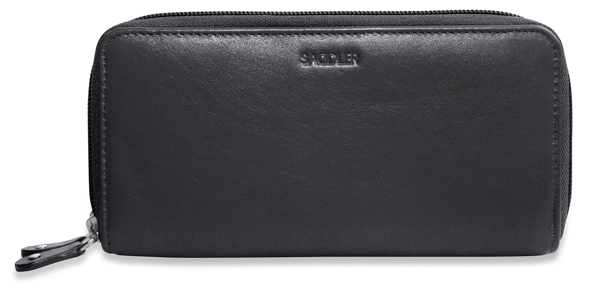 SADDLER GABRIELLA Leather Double Zip Around Purse - 8 Card Slots, Phone Pocket, and Coin Purse - RFID Protected