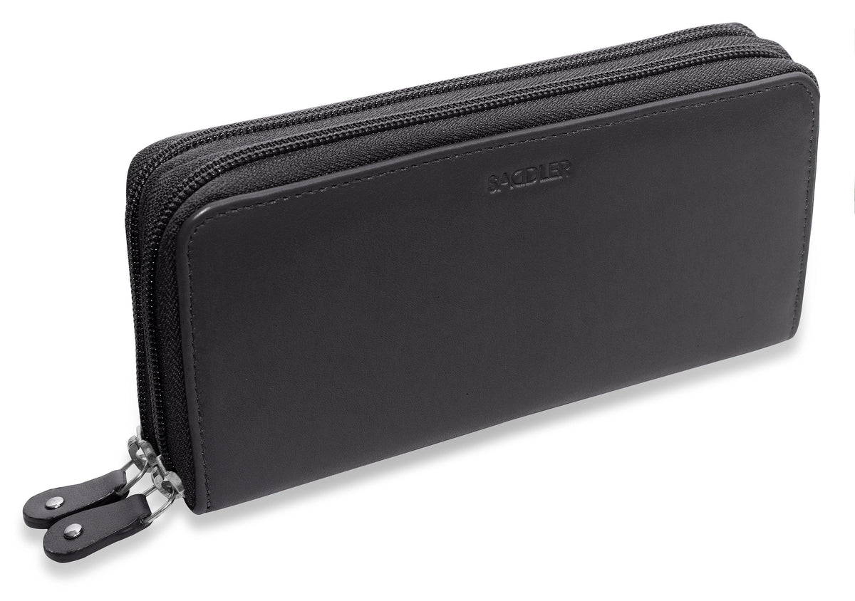SADDLER GABRIELLA Leather Double Zip Around Purse - 8 Card Slots, Phone Pocket, and Coin Purse - RFID Protected