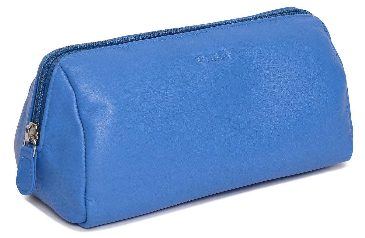 SADDLER MEGAN Leather Zip Top Cosmetic Bag - Large Capacity and Inner Zip Pocket - RFID Protected