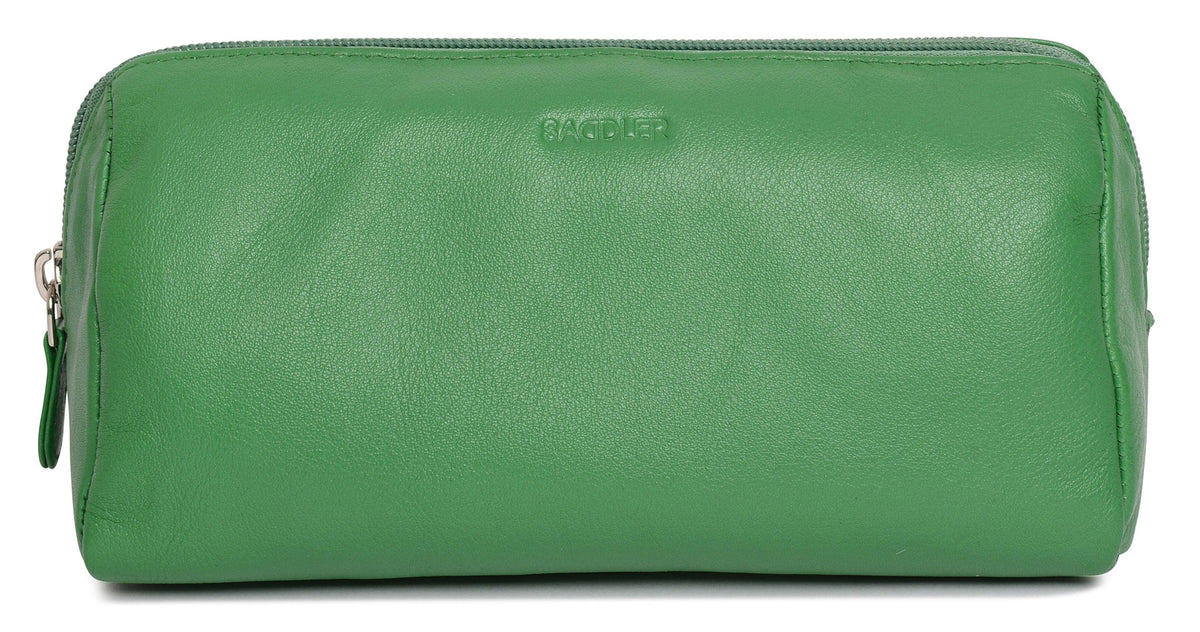 SADDLER MEGAN Leather Zip Top Cosmetic Bag - Large Capacity and Inner Zip Pocket - RFID Protected
