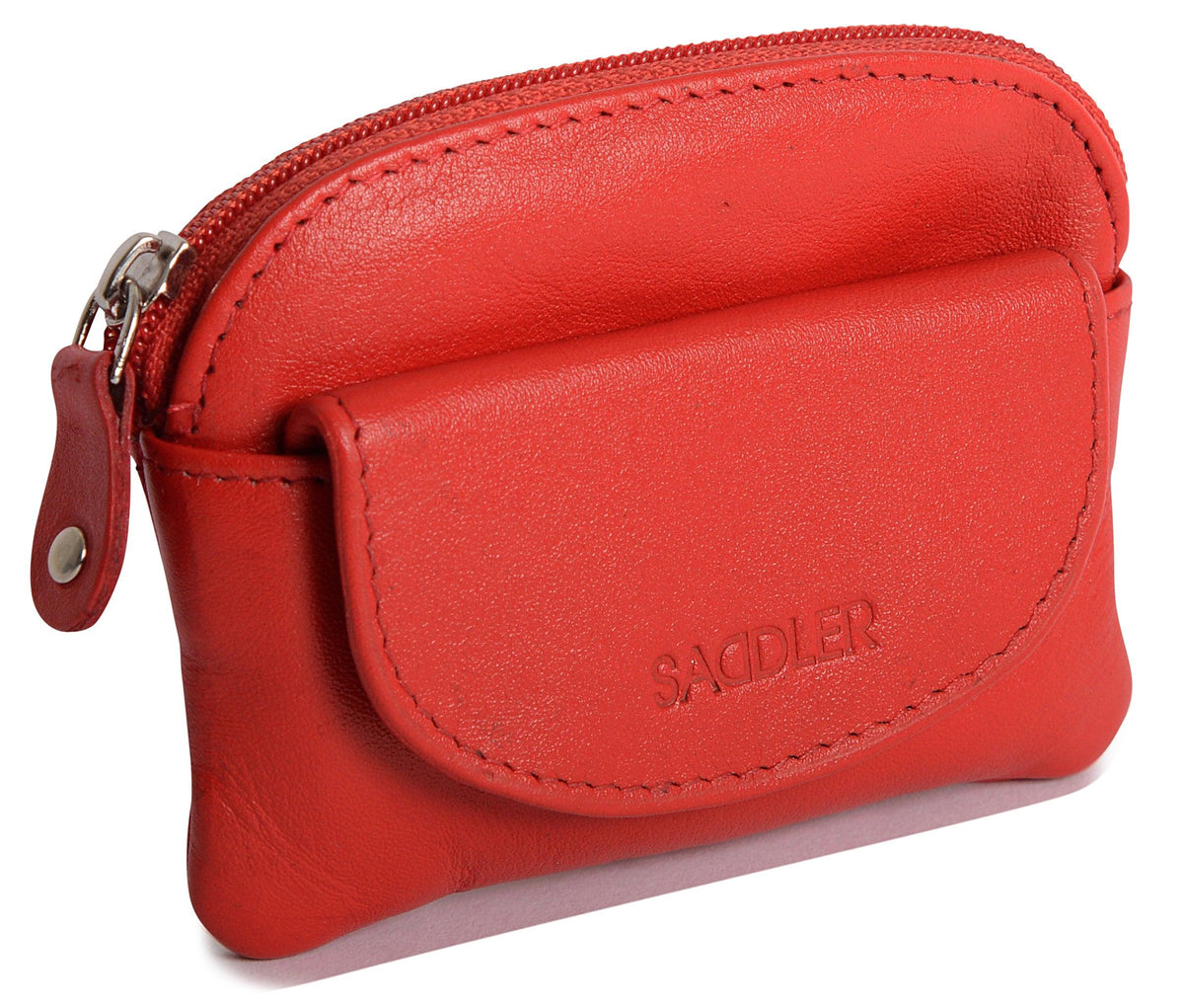 Compact Leather Zip-Top Coin Purse "Molly" – Handmade by Saddler | RFID Protected &amp; Gift Boxed | With Front Pocket &amp; Interior Key Ring