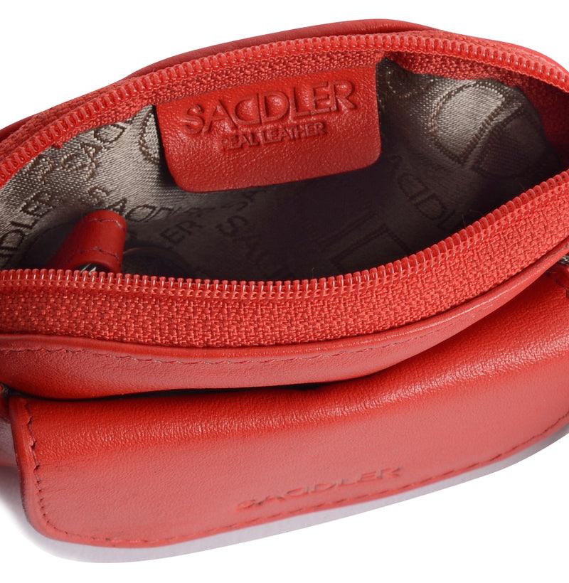 Compact Leather Zip-Top Coin Purse "Molly" – Handmade by Saddler | RFID Protected &amp; Gift Boxed | With Front Pocket &amp; Interior Key Ring