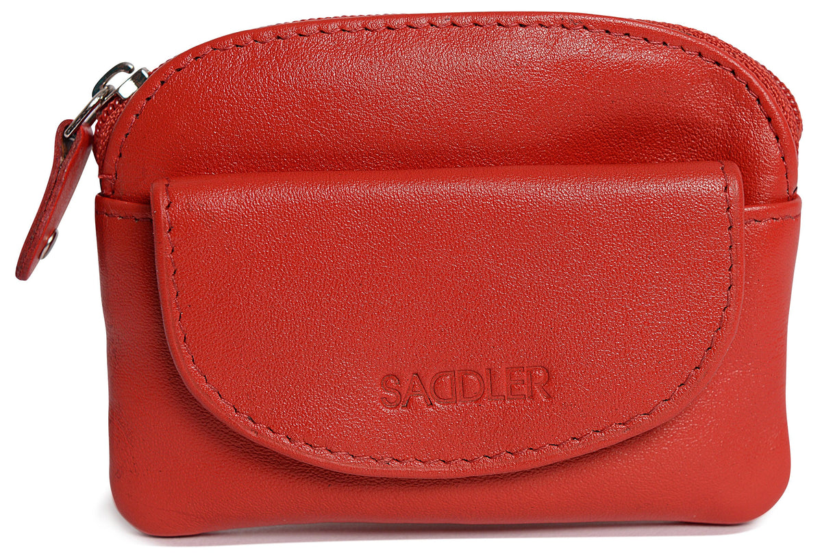 Compact Leather Zip-Top Coin Purse "Molly" – Handmade by Saddler | RFID Protected &amp; Gift Boxed | With Front Pocket &amp; Interior Key Ring