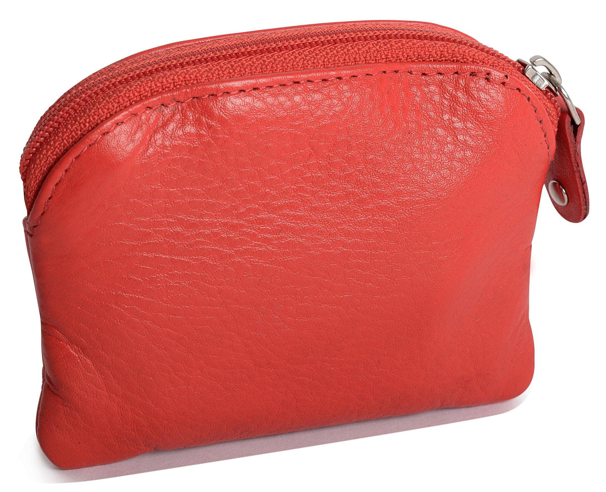 Compact Leather Zip-Top Coin Purse "Molly" – Handmade by Saddler | RFID Protected &amp; Gift Boxed | With Front Pocket &amp; Interior Key Ring
