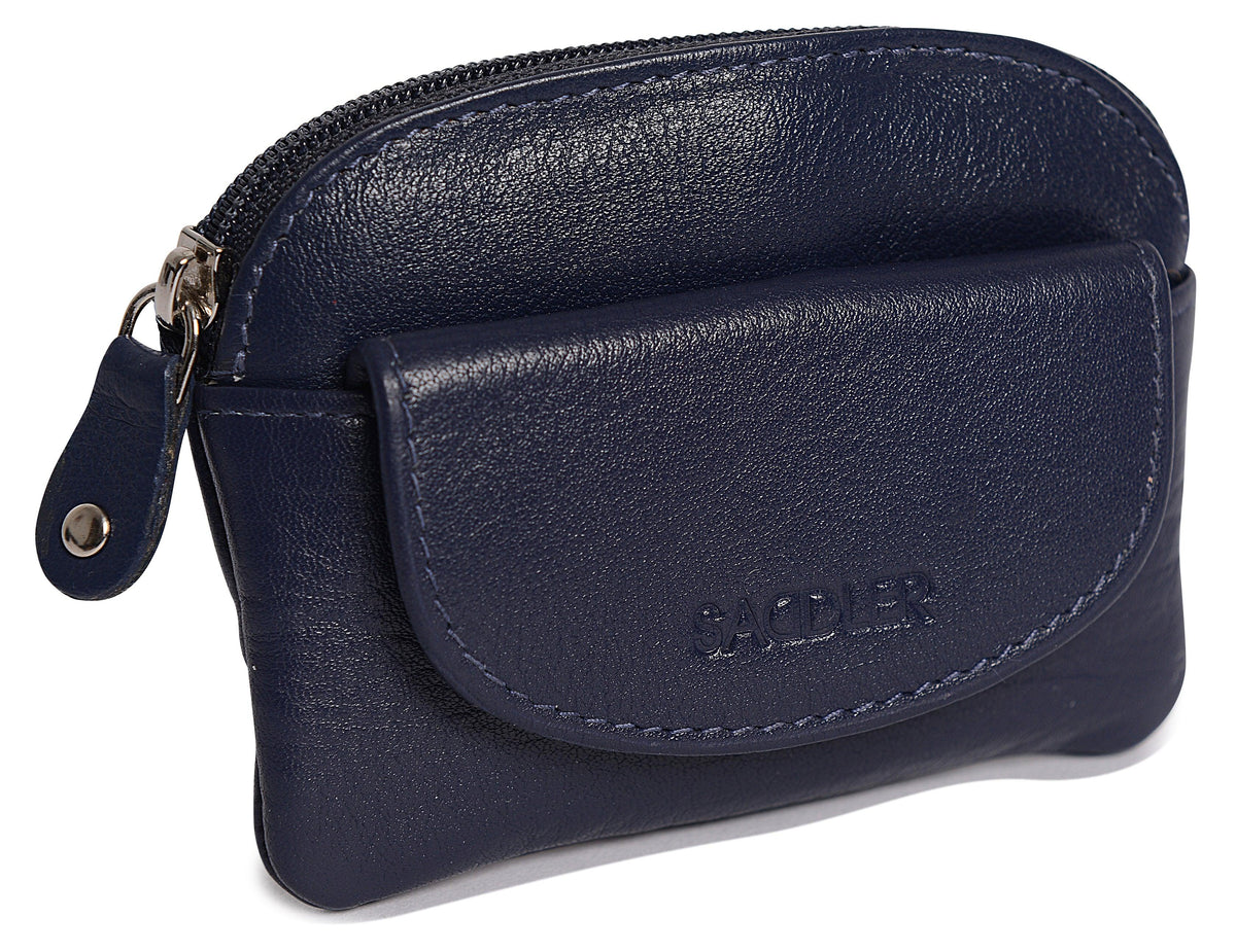 Compact Leather Zip-Top Coin Purse "Molly" – Handmade by Saddler | RFID Protected &amp; Gift Boxed | With Front Pocket &amp; Interior Key Ring