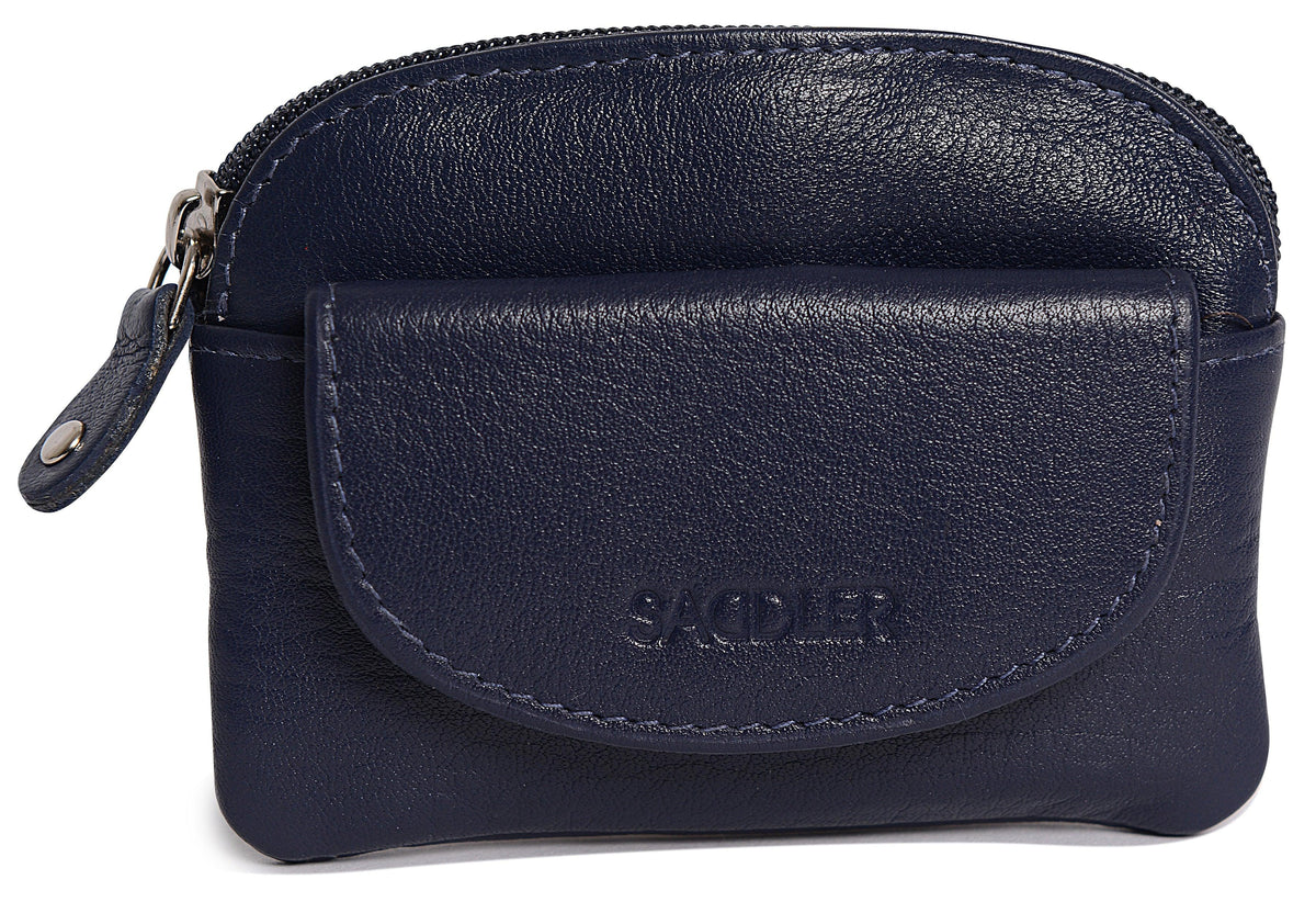 Compact Leather Zip-Top Coin Purse "Molly" – Handmade by Saddler | RFID Protected &amp; Gift Boxed | With Front Pocket &amp; Interior Key Ring