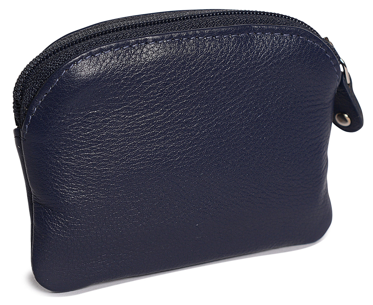Compact Leather Zip-Top Coin Purse "Molly" – Handmade by Saddler | RFID Protected &amp; Gift Boxed | With Front Pocket &amp; Interior Key Ring
