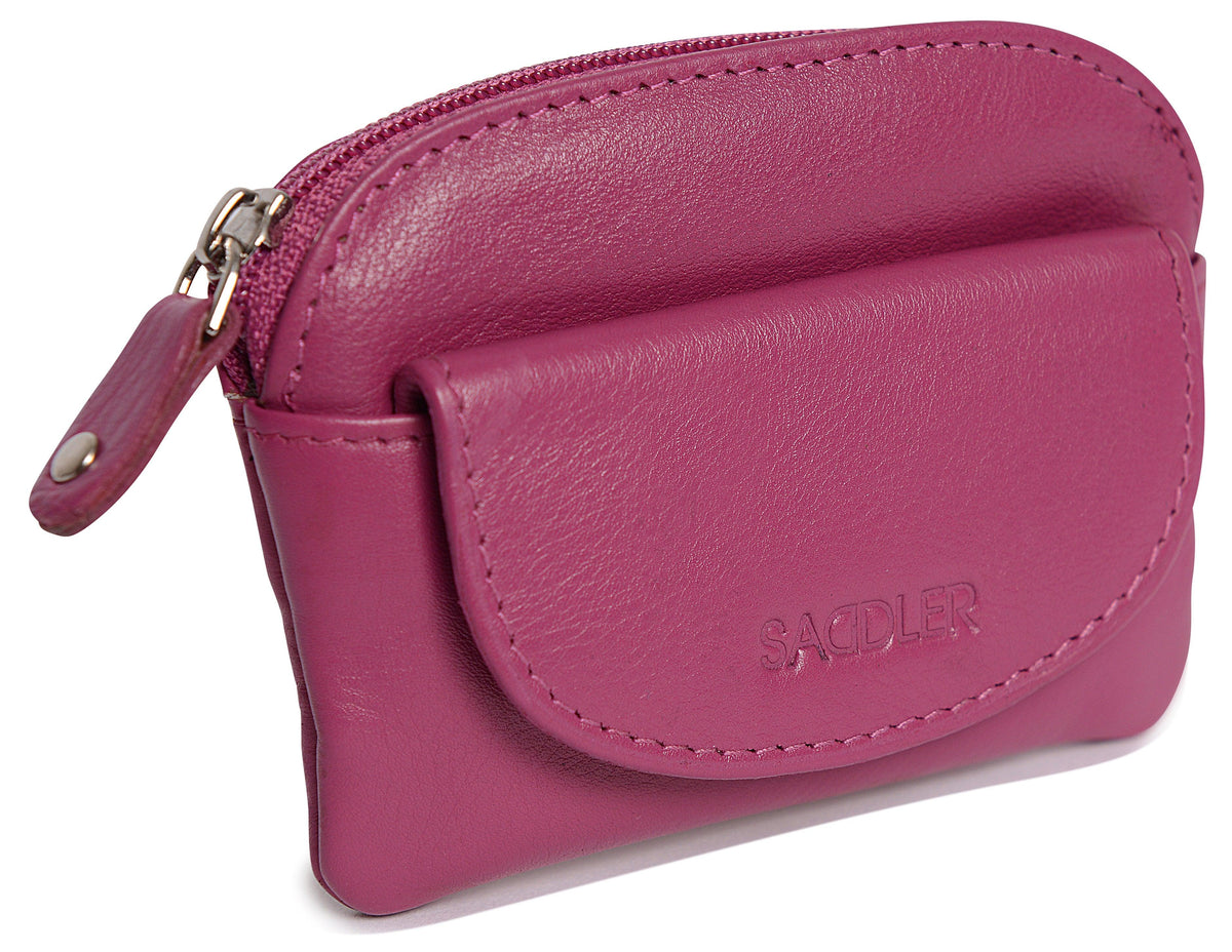 Compact Leather Zip-Top Coin Purse "Molly" – Handmade by Saddler | RFID Protected &amp; Gift Boxed | With Front Pocket &amp; Interior Key Ring