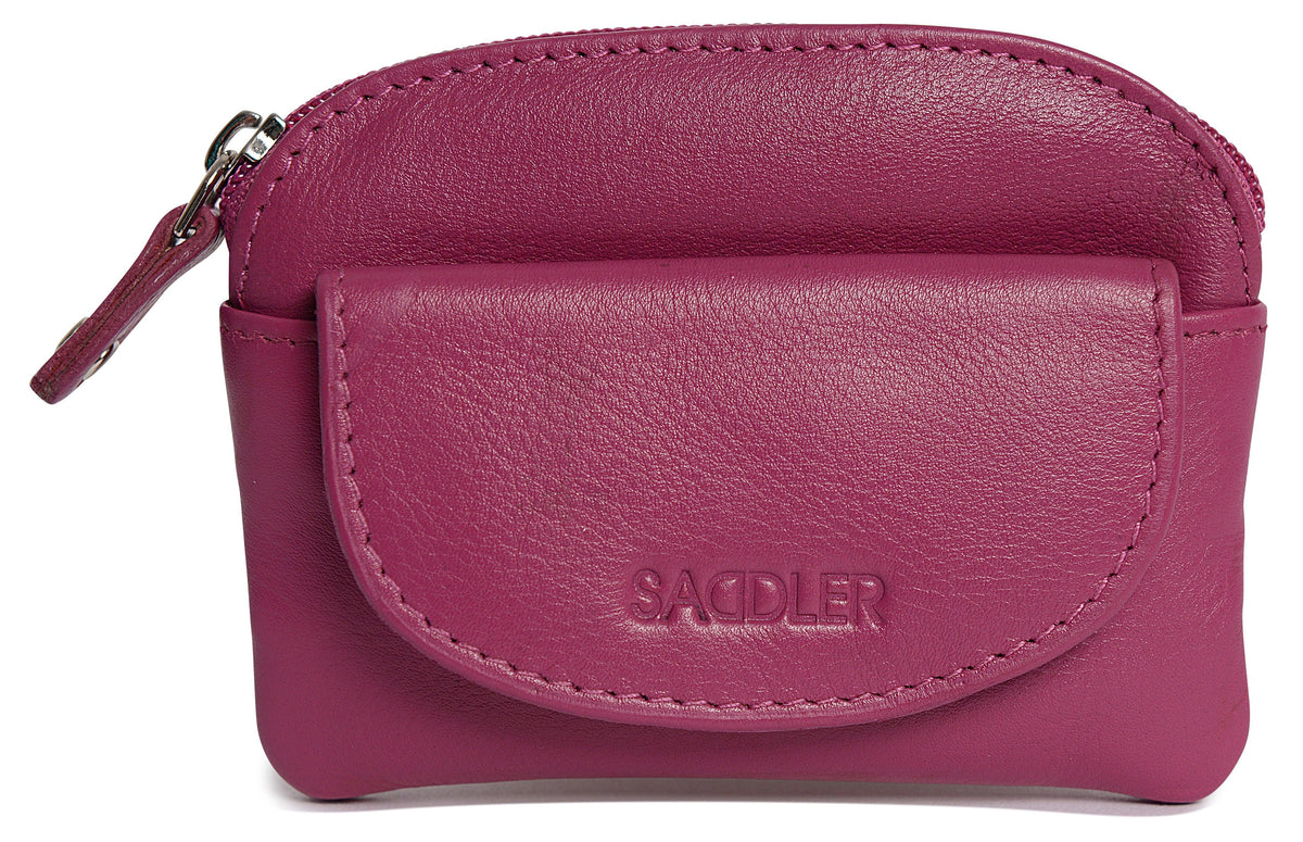 Compact Leather Zip-Top Coin Purse "Molly" – Handmade by Saddler | RFID Protected &amp; Gift Boxed | With Front Pocket &amp; Interior Key Ring