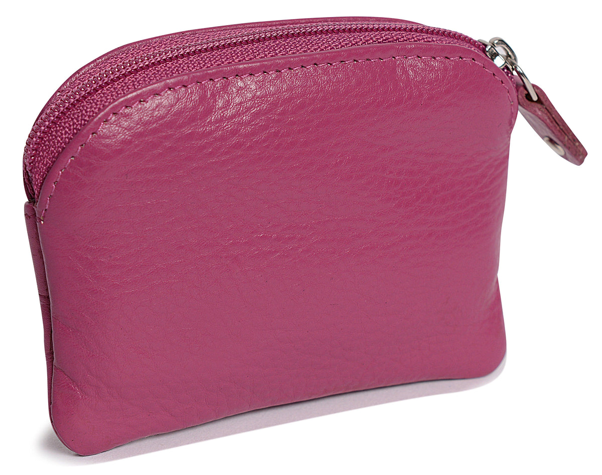 Compact Leather Zip-Top Coin Purse "Molly" – Handmade by Saddler | RFID Protected &amp; Gift Boxed | With Front Pocket &amp; Interior Key Ring