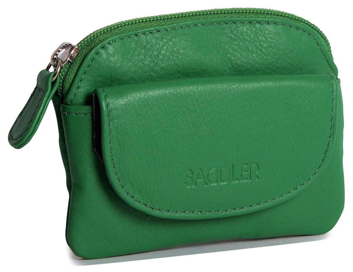 Compact Leather Zip-Top Coin Purse "Molly" – Handmade by Saddler | RFID Protected &amp; Gift Boxed | With Front Pocket &amp; Interior Key Ring