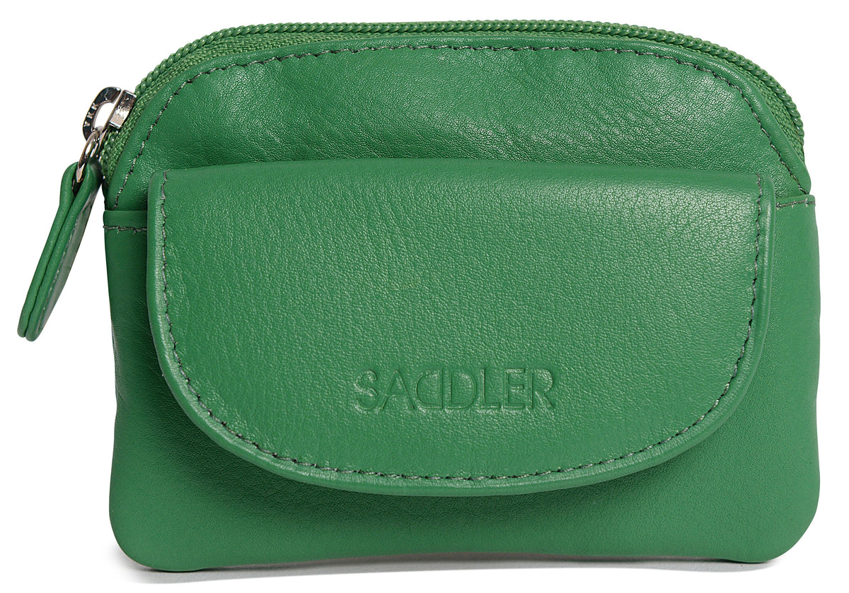 Compact Leather Zip-Top Coin Purse "Molly" – Handmade by Saddler | RFID Protected &amp; Gift Boxed | With Front Pocket &amp; Interior Key Ring