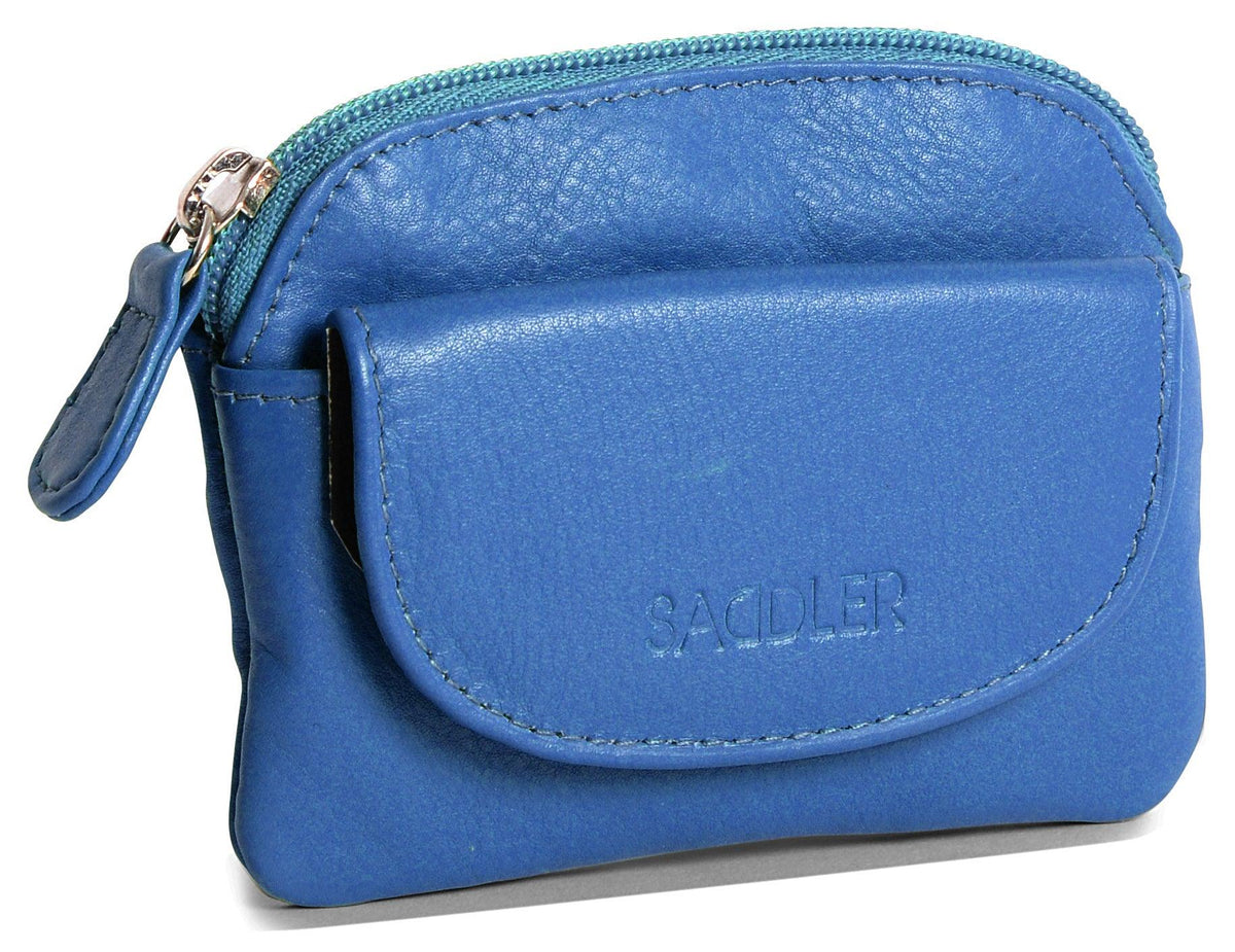 Compact Leather Zip-Top Coin Purse "Molly" – Handmade by Saddler | RFID Protected &amp; Gift Boxed | With Front Pocket &amp; Interior Key Ring