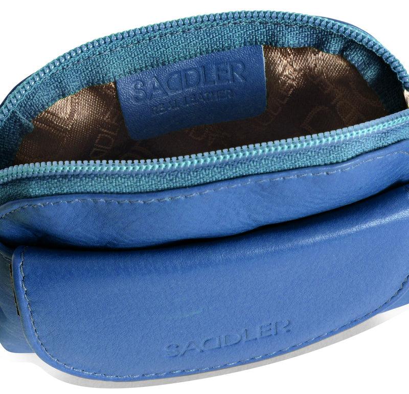 Compact Leather Zip-Top Coin Purse "Molly" – Handmade by Saddler | RFID Protected &amp; Gift Boxed | With Front Pocket &amp; Interior Key Ring