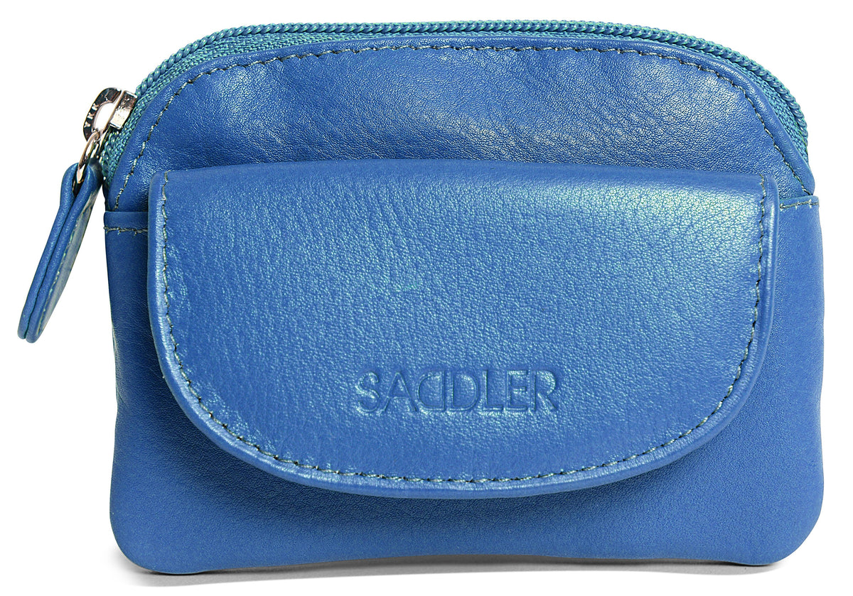 Compact Leather Zip-Top Coin Purse "Molly" – Handmade by Saddler | RFID Protected &amp; Gift Boxed | With Front Pocket &amp; Interior Key Ring