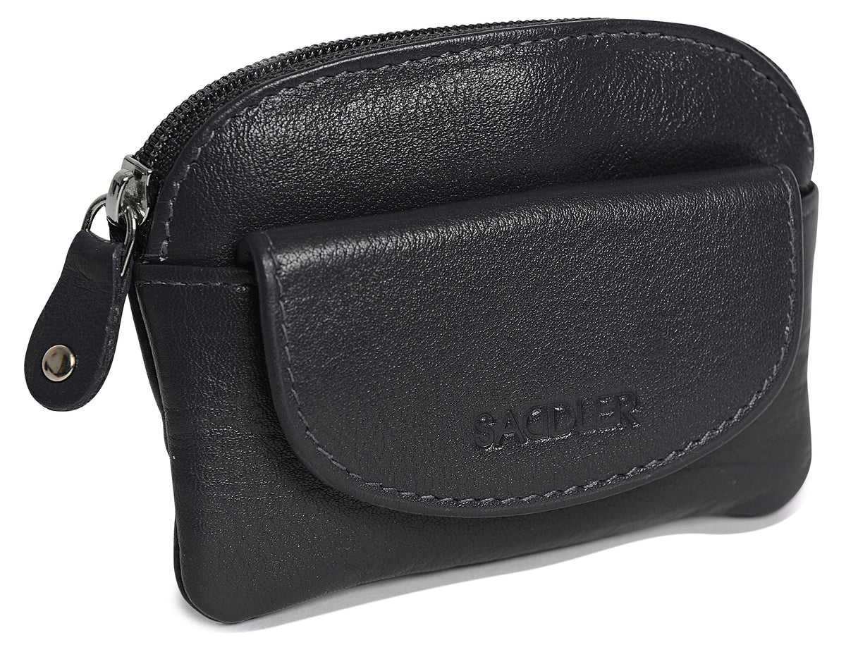 Compact Leather Zip-Top Coin Purse "Molly" – Handmade by Saddler | RFID Protected &amp; Gift Boxed | With Front Pocket &amp; Interior Key Ring