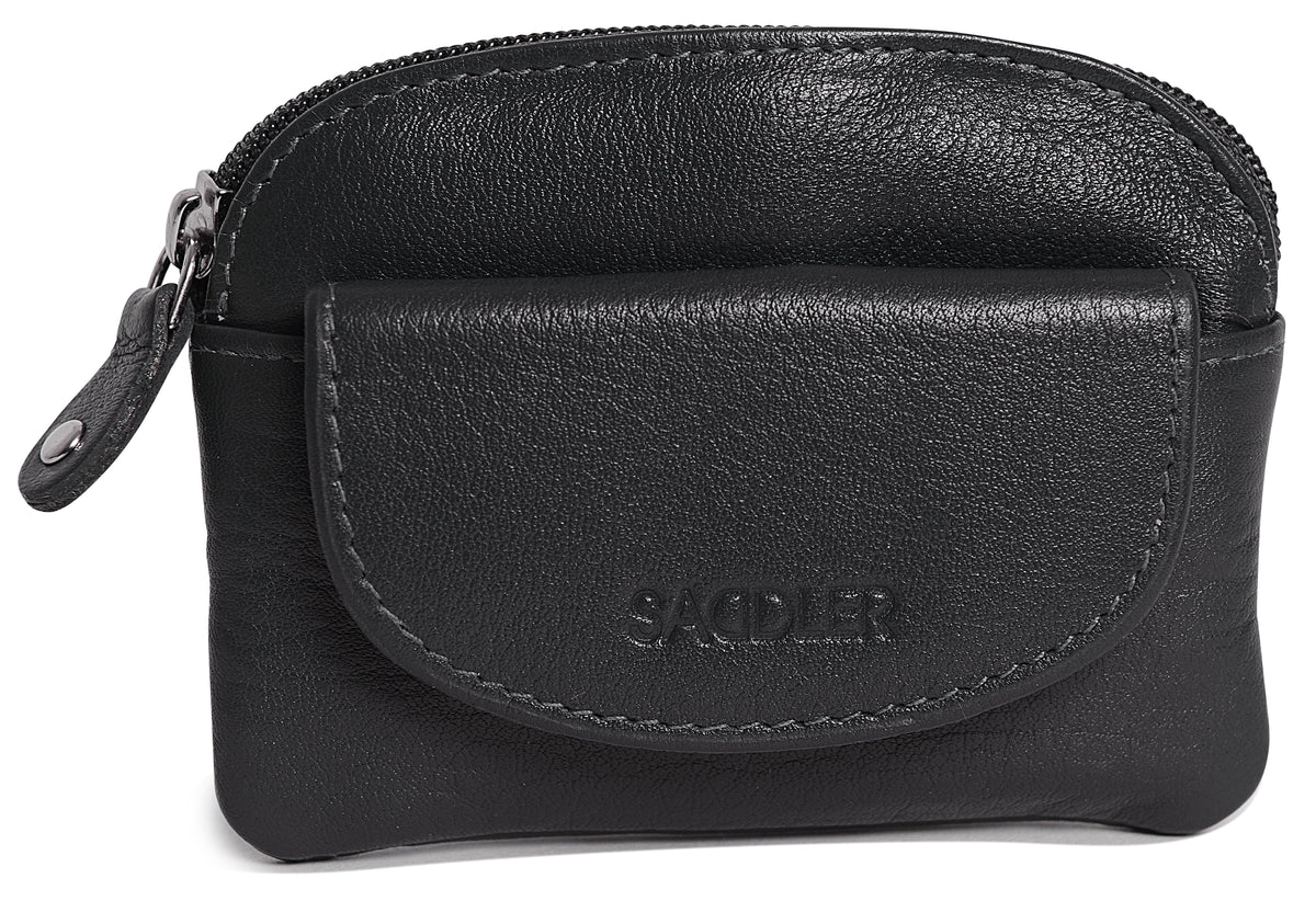 Compact Leather Zip-Top Coin Purse "Molly" – Handmade by Saddler | RFID Protected &amp; Gift Boxed | With Front Pocket &amp; Interior Key Ring