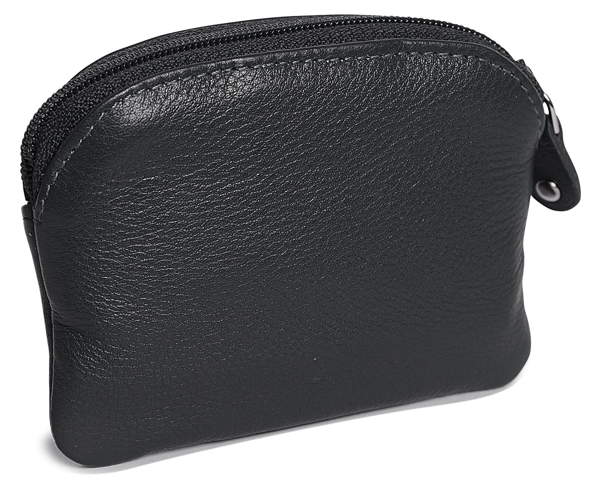 Compact Leather Zip-Top Coin Purse "Molly" – Handmade by Saddler | RFID Protected &amp; Gift Boxed | With Front Pocket &amp; Interior Key Ring