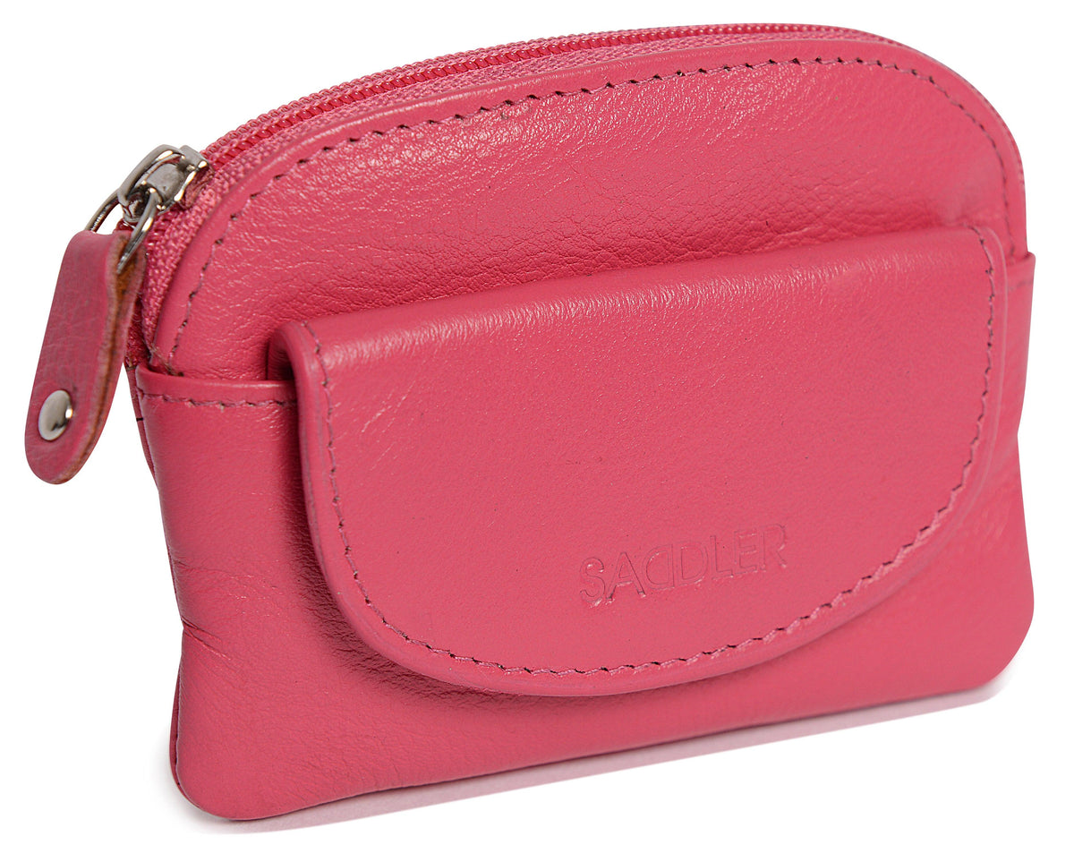 Compact Leather Zip-Top Coin Purse "Molly" – Handmade by Saddler | RFID Protected &amp; Gift Boxed | With Front Pocket &amp; Interior Key Ring