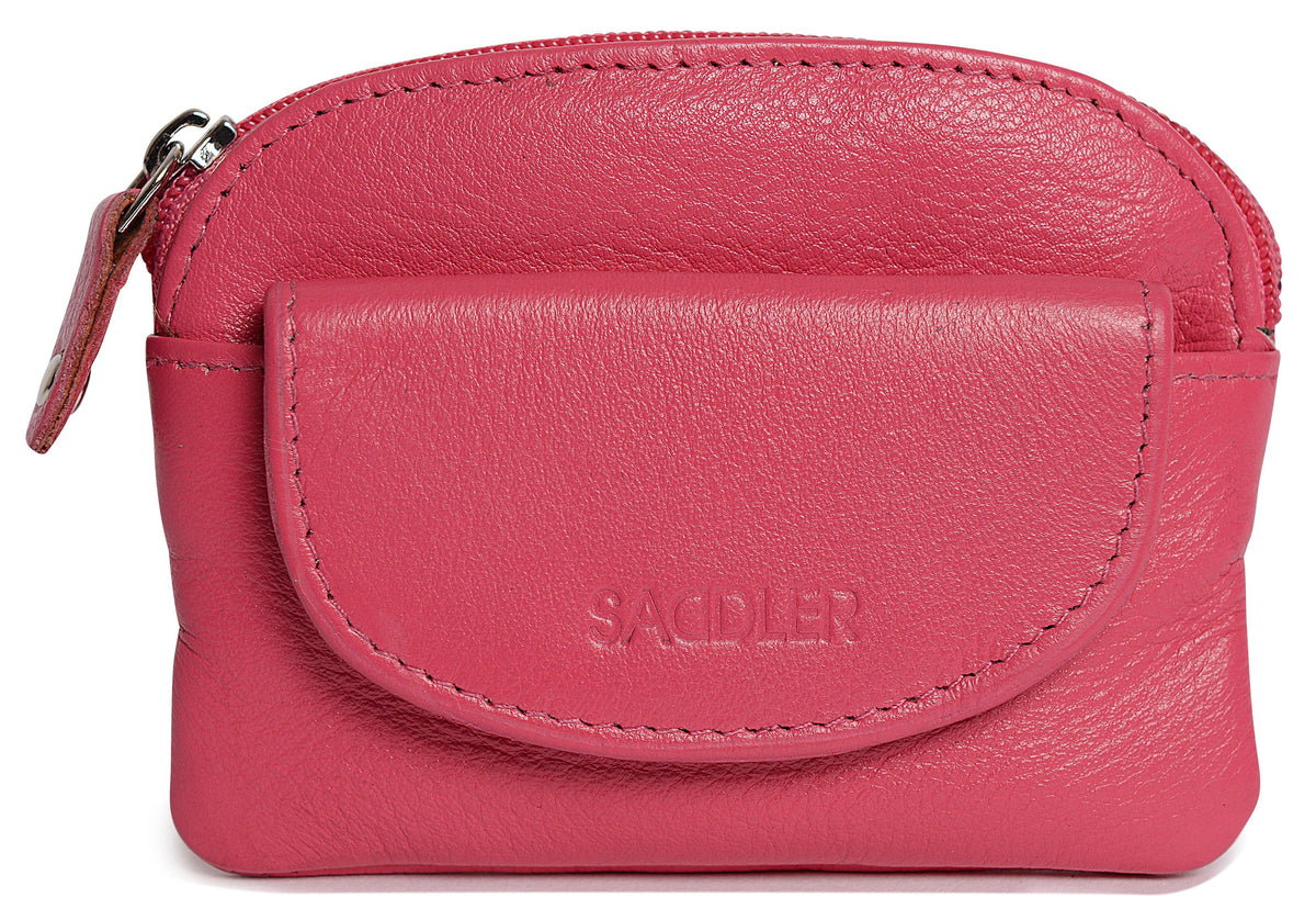 Compact Leather Zip-Top Coin Purse "Molly" – Handmade by Saddler | RFID Protected &amp; Gift Boxed | With Front Pocket &amp; Interior Key Ring