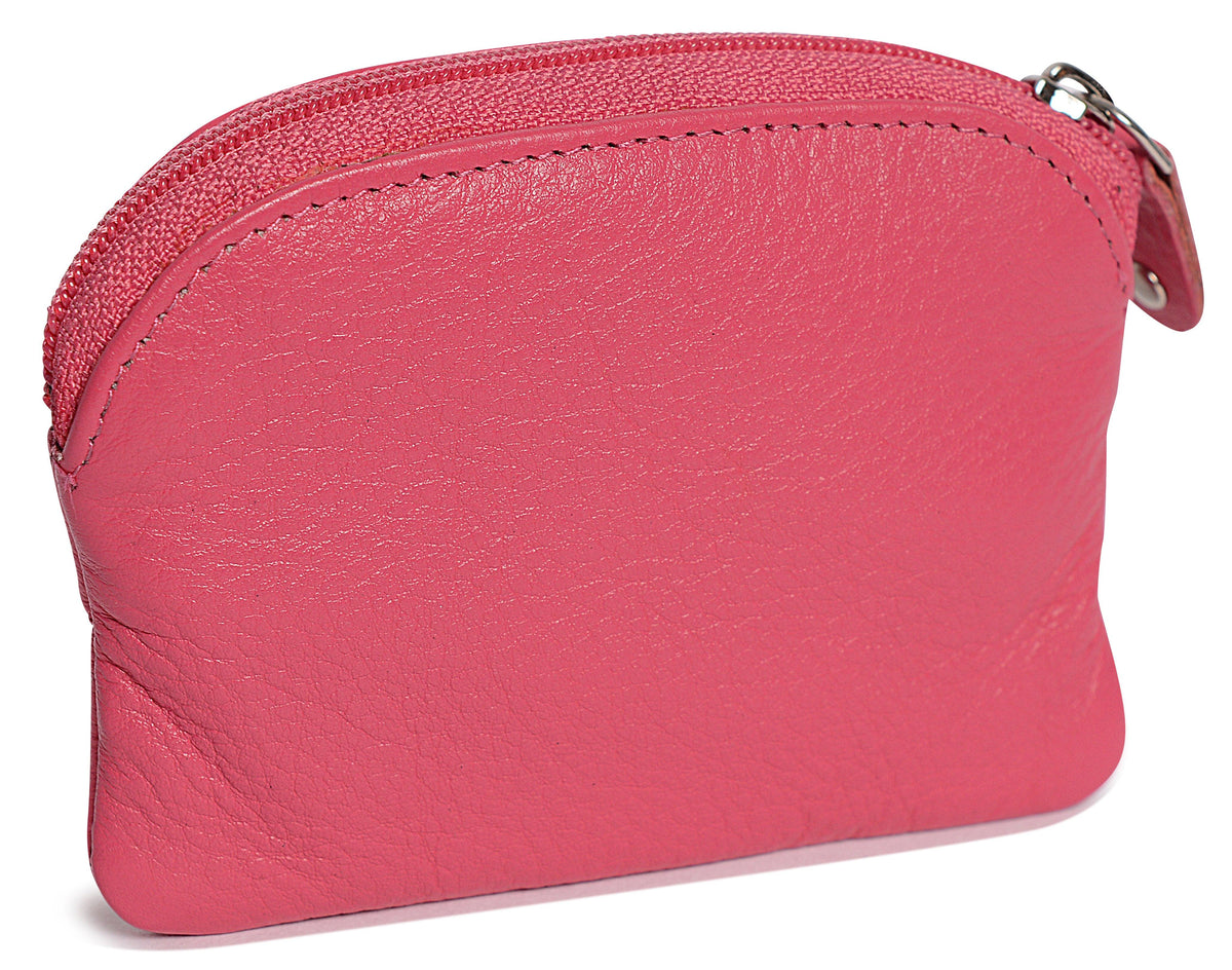 Compact Leather Zip-Top Coin Purse "Molly" – Handmade by Saddler | RFID Protected &amp; Gift Boxed | With Front Pocket &amp; Interior Key Ring