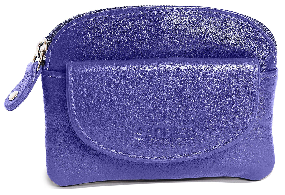 Compact Leather Zip-Top Coin Purse "Molly" – Handmade by Saddler | RFID Protected &amp; Gift Boxed | With Front Pocket &amp; Interior Key Ring