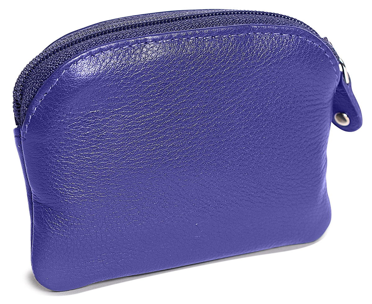 Compact Leather Zip-Top Coin Purse "Molly" – Handmade by Saddler | RFID Protected &amp; Gift Boxed | With Front Pocket &amp; Interior Key Ring