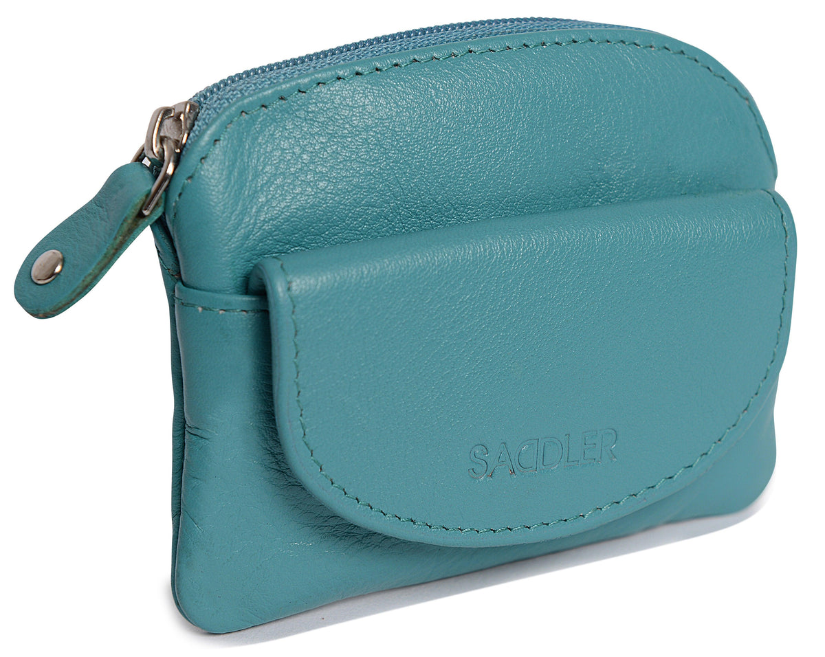 Compact Leather Zip-Top Coin Purse "Molly" – Handmade by Saddler | RFID Protected &amp; Gift Boxed | With Front Pocket &amp; Interior Key Ring