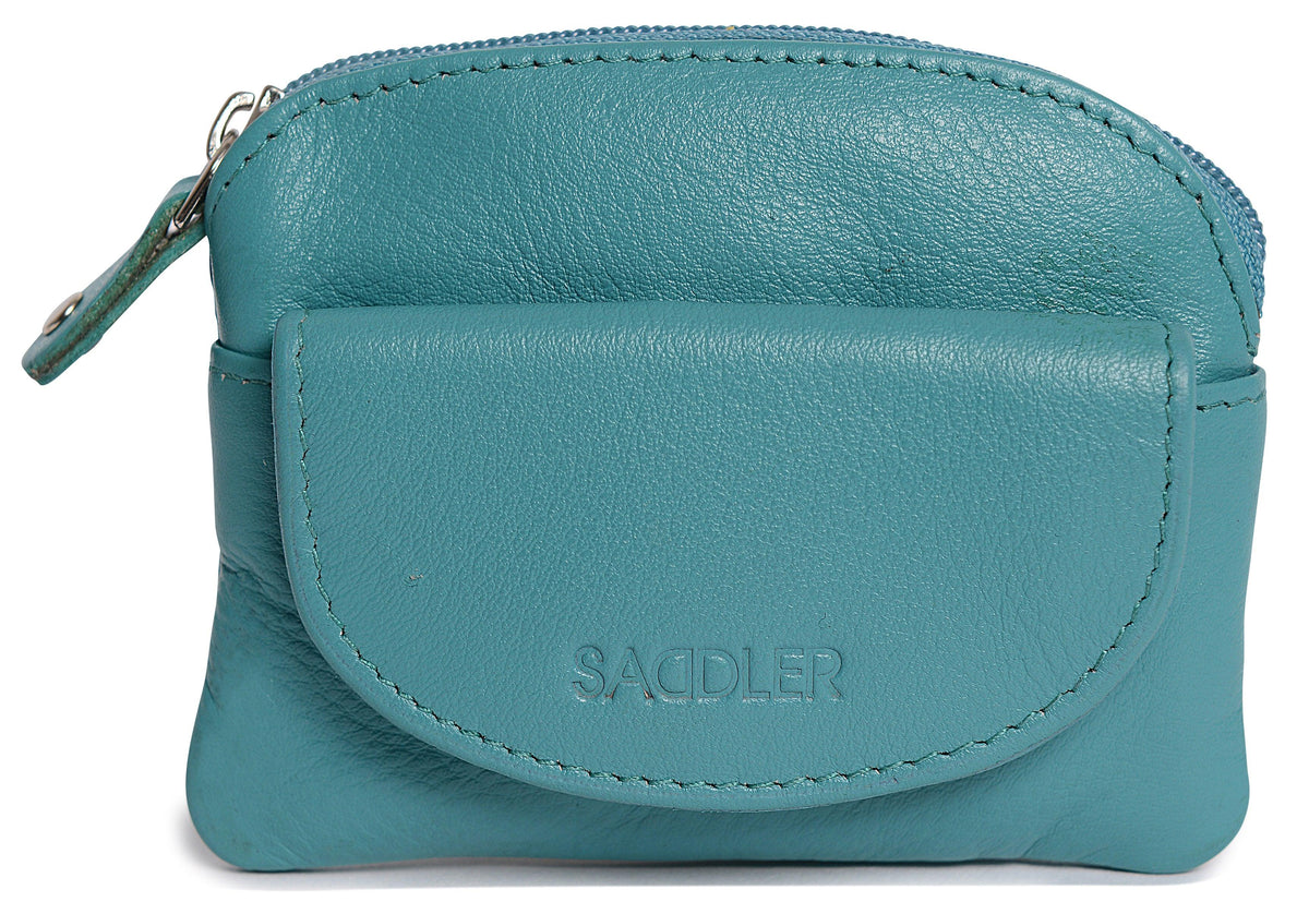 Compact Leather Zip-Top Coin Purse "Molly" – Handmade by Saddler | RFID Protected &amp; Gift Boxed | With Front Pocket &amp; Interior Key Ring