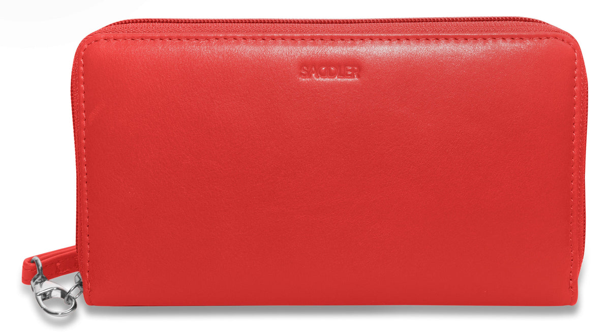SADDLER SOPHIA Leather Zip Around Purse  - 15 Card slots, Mobile Phone Pocket,  Detachable Wrist Strap- RFID Protected