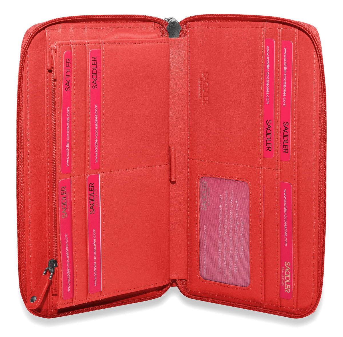 SADDLER SOPHIA Leather Zip Around Purse  - 15 Card slots, Mobile Phone Pocket,  Detachable Wrist Strap- RFID Protected