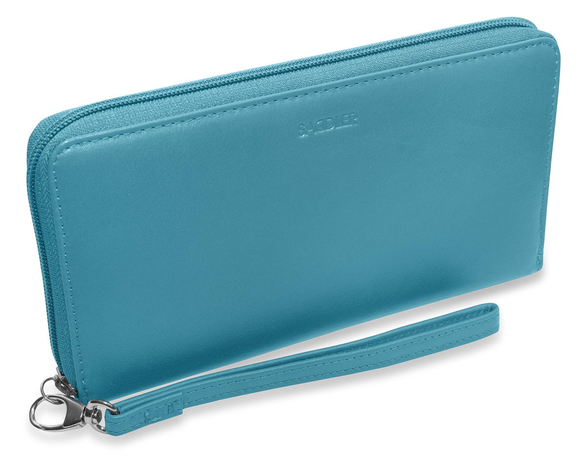 SADDLER SOPHIA Leather Zip Around Purse  - 15 Card slots, Mobile Phone Pocket,  Detachable Wrist Strap- RFID Protected